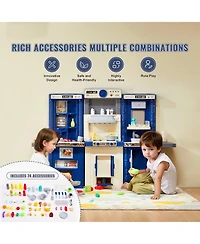 Slickblue Kids Kitchen Playset with 74 Piece Pretend Cooking Accessories for Role Play Fun
