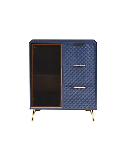 Casainc Deluxe Carved Style Cabinet with Tempered Glass Doors Three Drawer Metal Legs Adjustable Feet