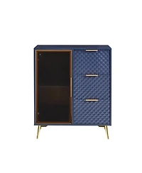 Casainc Deluxe Carved Style Cabinet with Tempered Glass Doors Three Drawer Metal Legs Adjustable Feet