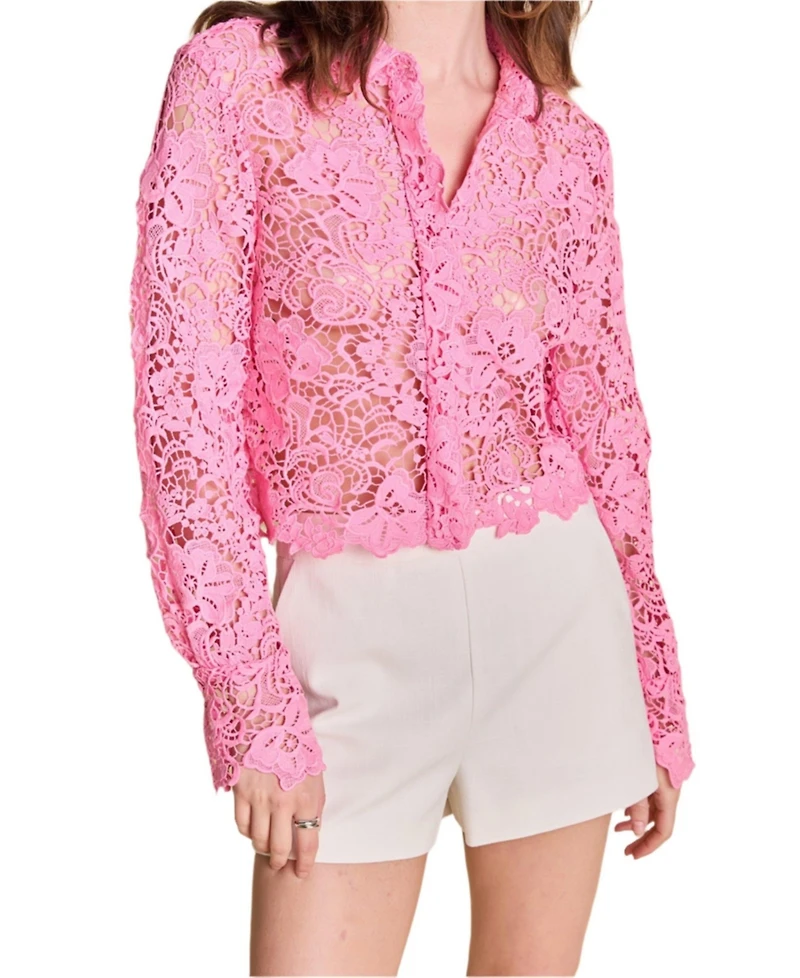 endless rose Women's Textured Sheer Long sleeve Top