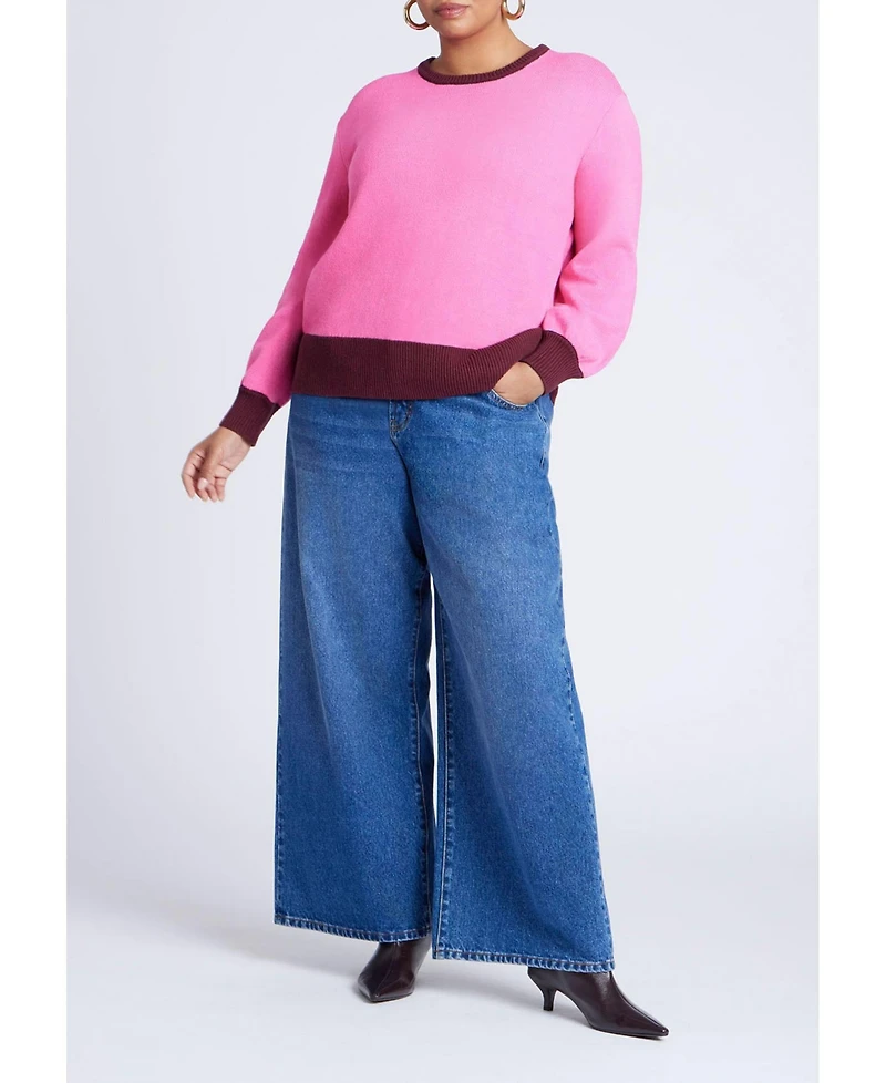 Eloquii Women's Contrast Rib Sweater