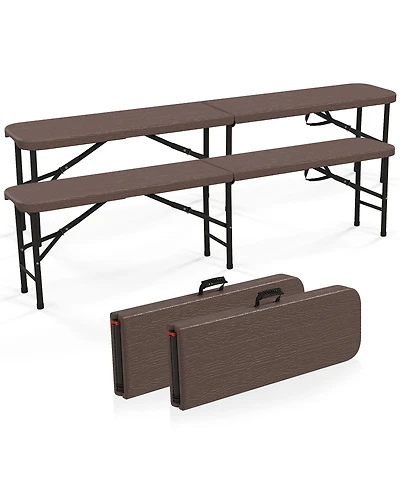 Gymax 2PCS 6 ft Plastic Folding Bench Portable Fold-in-Half Seat w/ 1320 Lbs Capacity