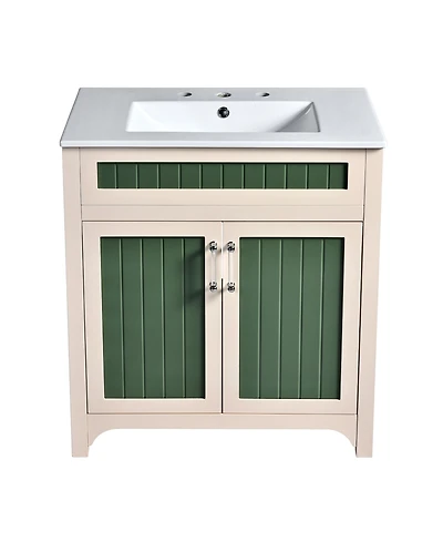 Casainc 30" Vanity Cabinet with Ceramic Sink, Solid Wood Frame, Adjustable Shelf