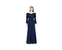 Amri Women's Ruched Drape Off-The-Shoulder Wrap Over Gown