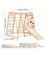 Slickblue Toddler Indoor Jungle Gym 7-in-1 Climber with Rope Ladder Swing Slide and Wall