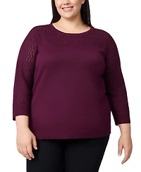 Melissa Paige Plus Pointelle-Yoke 3/4-Sleeve Sweater