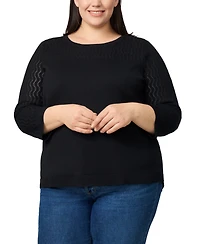 Melissa Paige Plus Pointelle-Yoke 3/4-Sleeve Sweater