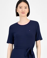 Tommy Hilfiger Women's Ribbed Belted Short-Sleeve Midi Dress