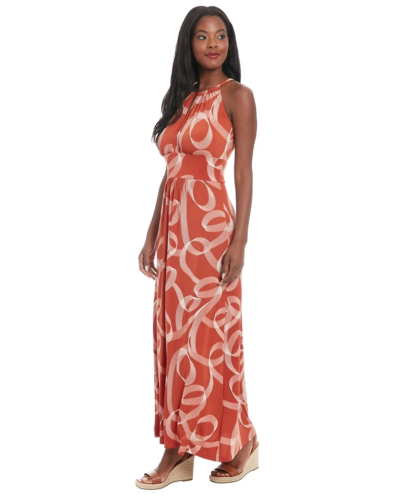 London Times Women's Printed Jersey Halter-Neck Maxi Dress