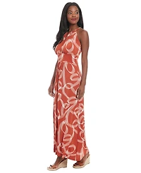 London Times Women's Printed Jersey Halter-Neck Maxi Dress