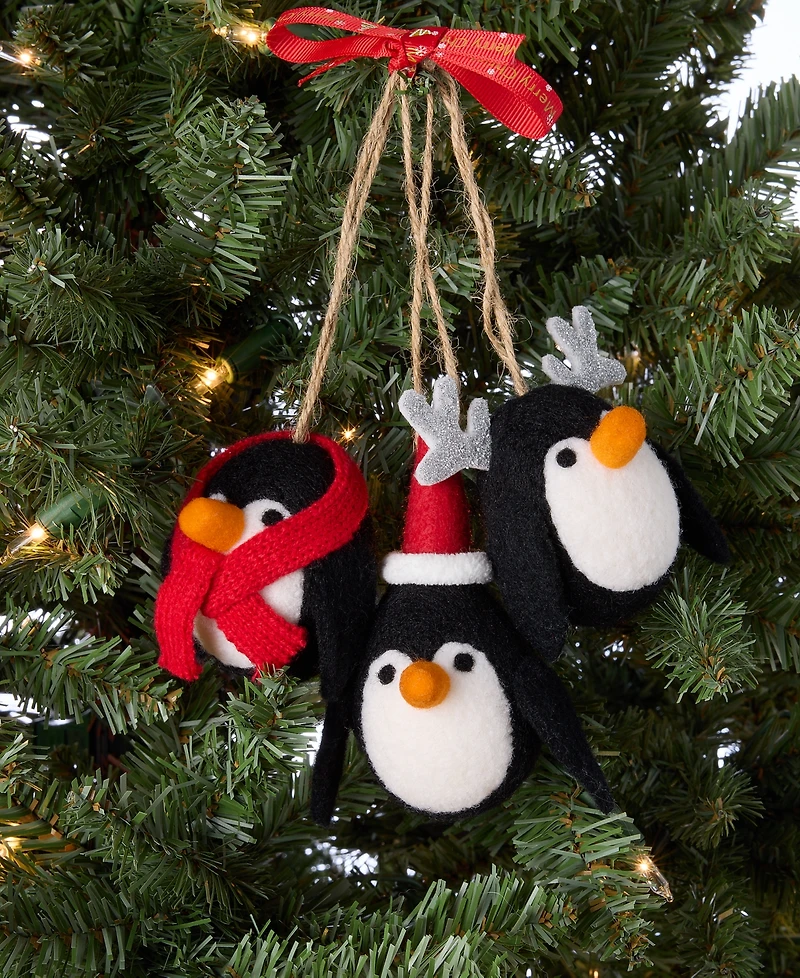 Holiday Lane Tiny Tidings Wool Three Penguins Ornament, Macy's Exclusive