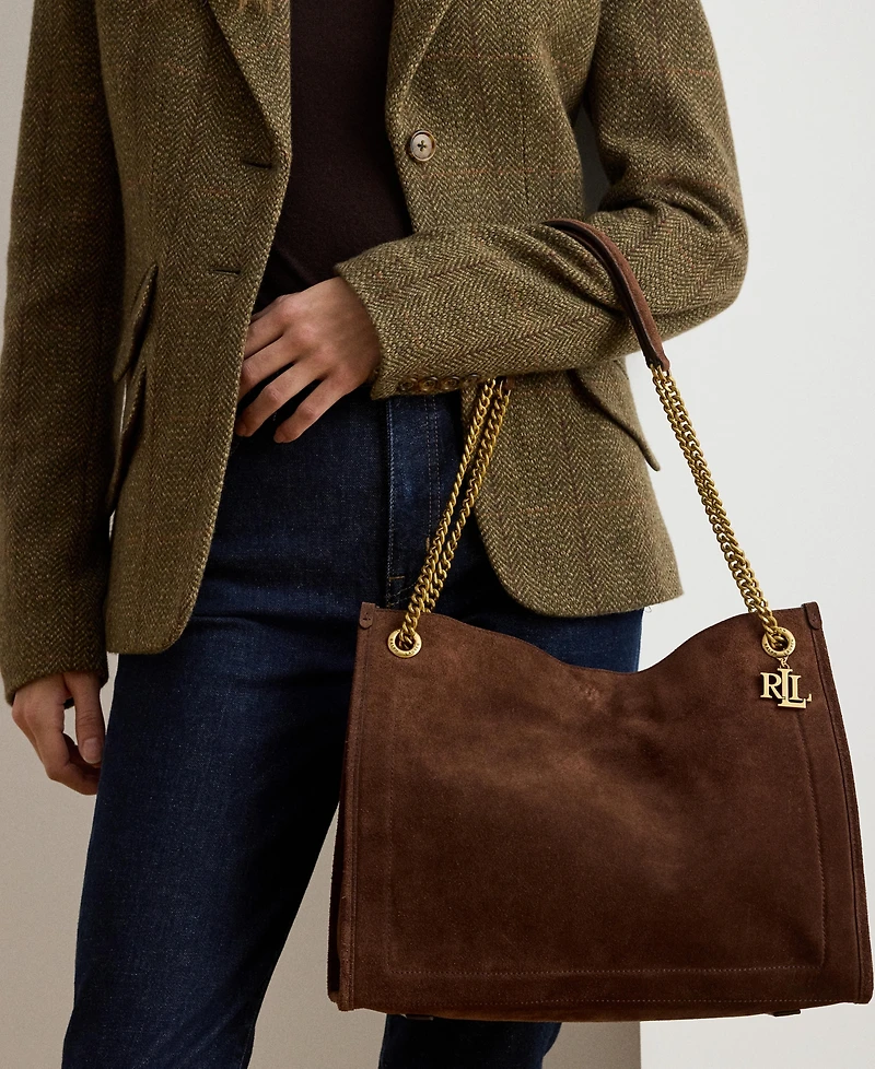 Lauren Ralph Suede Large Bradley Shopper Tote Bag