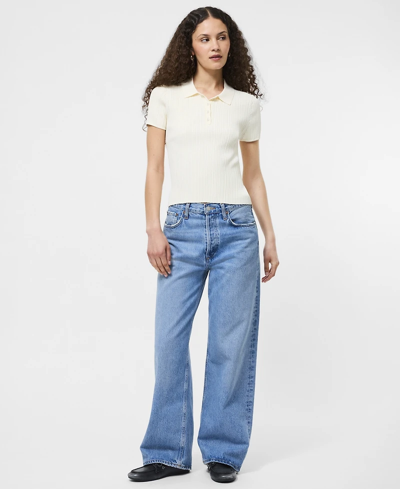 French Connection Women's Ribbed Knit Polo Shirt