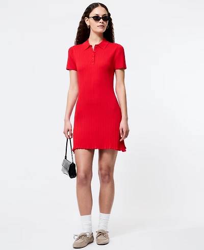French Connection Women's Ribbed Polo-Collar Mini Dress