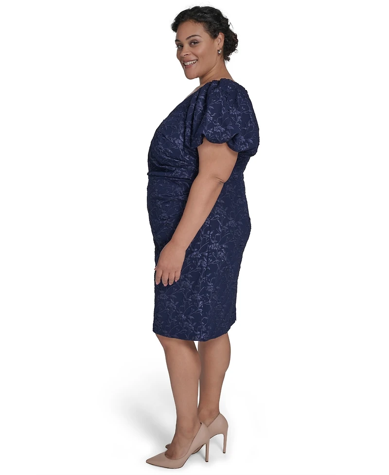 Eliza J Plus Puff-Sleeve Jacquard Sheath Dress
