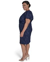Eliza J Plus Puff-Sleeve Jacquard Sheath Dress