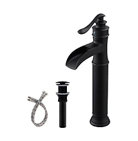 Waterfall Single Hole Single Handle Bathroom Vessel Sink Faucet With Pop Up Drain In Matte Black