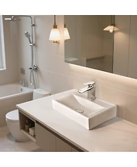 Aquaterior Wall Mount Ceramic Sink with Modern Bathroom Single Handle Faucet Chrome Combo