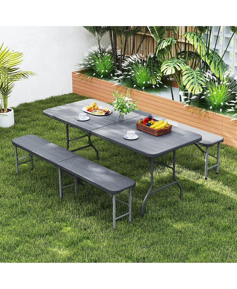 Gymax 2PCS 6 ft Plastic Folding Bench Portable Fold-in-Half Seat w/ 1320 Lbs Capacity