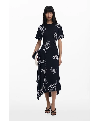 Desigual Women's Asymmetric dress with floral strokes