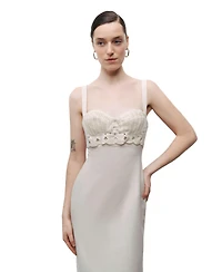 Nocturne Women's Linen Brode Detailed Sweetheart Maxi Dress