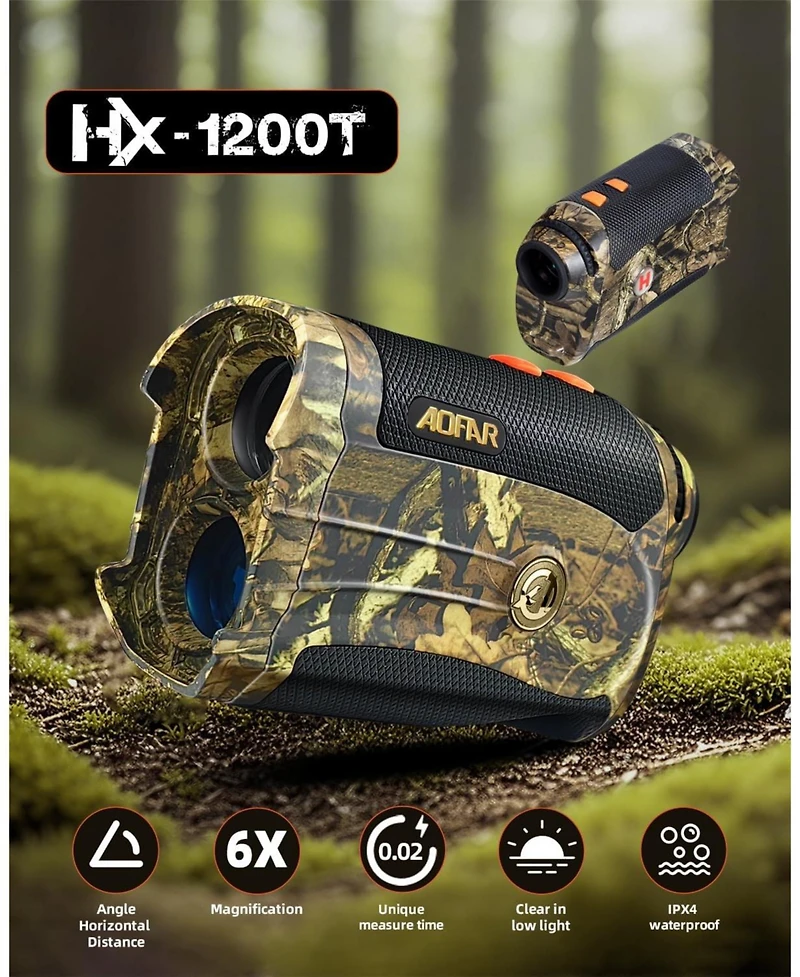 Aofar Hx-1200T Range Finder for Hunting Archery, 1200 Yards with Angle and Horizontal Distance, Shooting Wild Waterproof Coma Rangefinder, 6X 25mm
