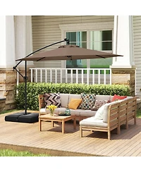 Gymax 10 Ft Solar Offset Hanging Umbrella Patio Cantilever w/ 32 Led Lights