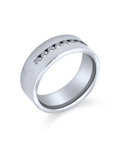 Bling Jewelry Channel Set Cz Cubic Zirconia Silver Tone Titanium Wide Band Ring
