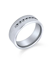 Bling Jewelry Channel Set Cz Cubic Zirconia Silver Tone Titanium Wide Band Ring