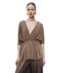 Nocturne Women's V-Neck Beaded Accessory Blouse