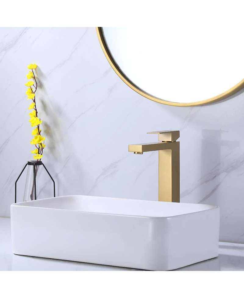 Greenspring Single Hole Handle Bathroom Vessel Sink Faucet With Supply Hose Brushed Gold
