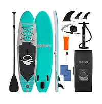 Free-Flow Welded Inflatable Stand-Up Paddle-Board with Double-Action Hand Pump, 3-Shaft Aluminum Paddle, Repair Kit and Backpack (Black)