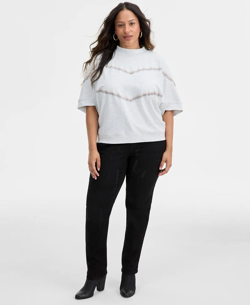 Democracy Plus Elbow-Sleeve Mock-Neck Top