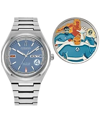 Citizen Eco-Drive Men's Marvel Fantastic Four Zenshin Silver-Tone Super Titanium Bracelet Watch 40mm Gift Set