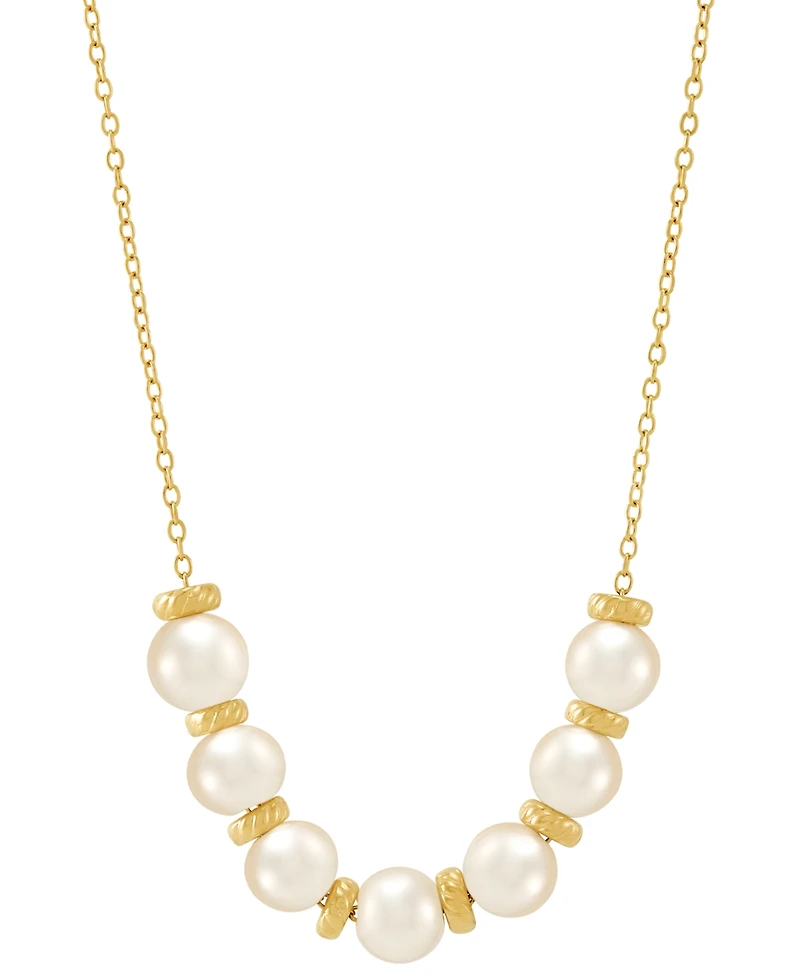 Cultured Freshwater Pearl (6 - 61/2mm) & Polished Rondelle Collar Necklace in 14k Gold-Plated Sterling Silver