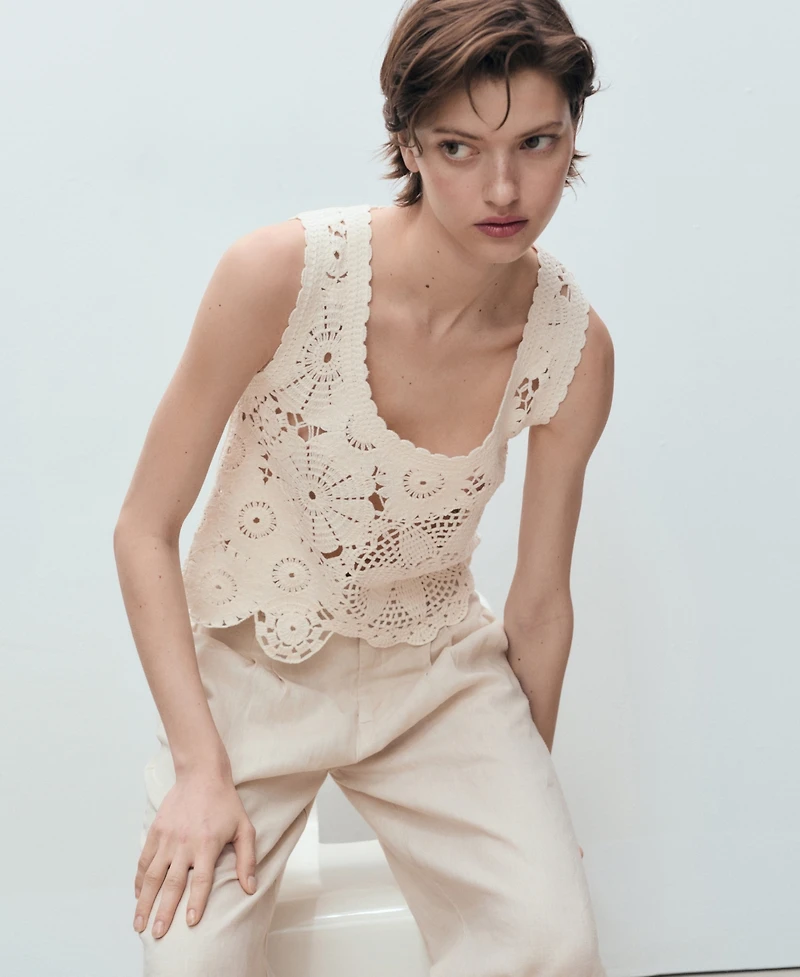 Mango Women's Flowers Crochet Top