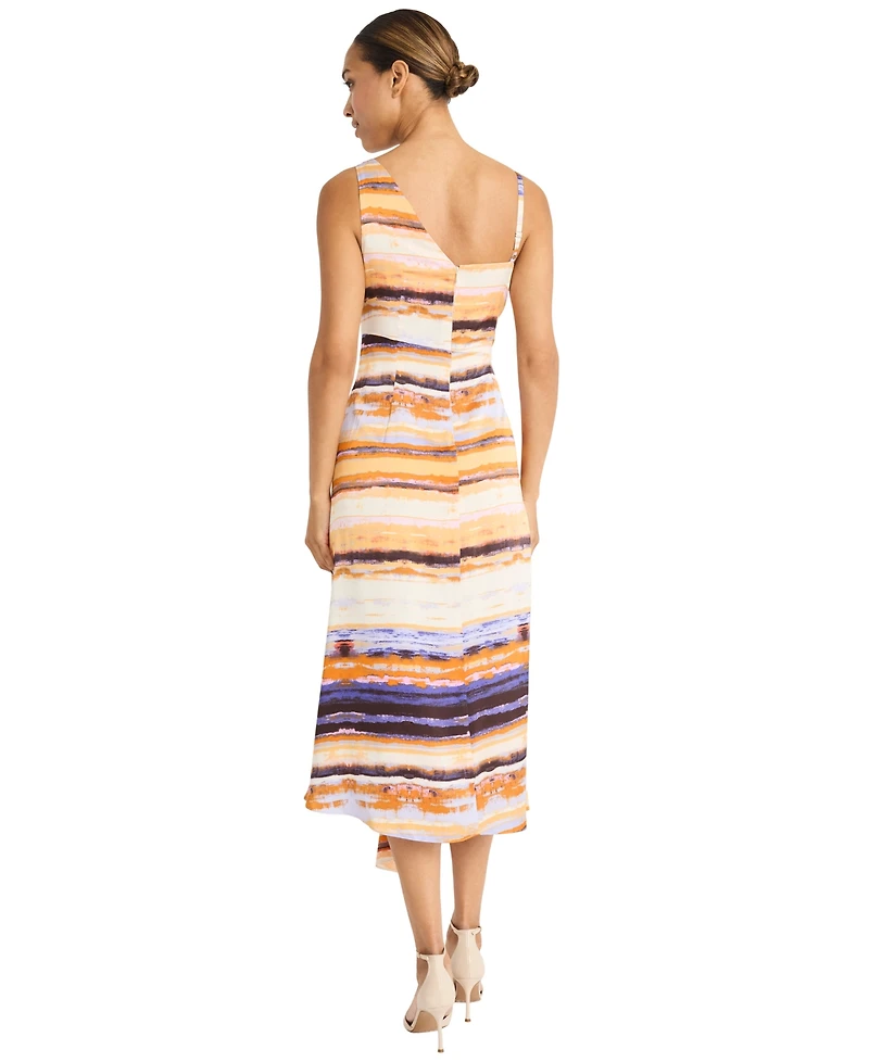 Maggy London Women's Satin Georgette Striped Asymmetrical Dress