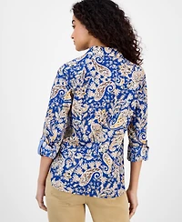 Nautica Jeans Women's Cotton Paisley-Print Roll-Tab Shirt