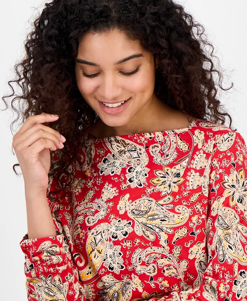 Nautica Jeans Women's Boat-Neck Paisley-Print Top