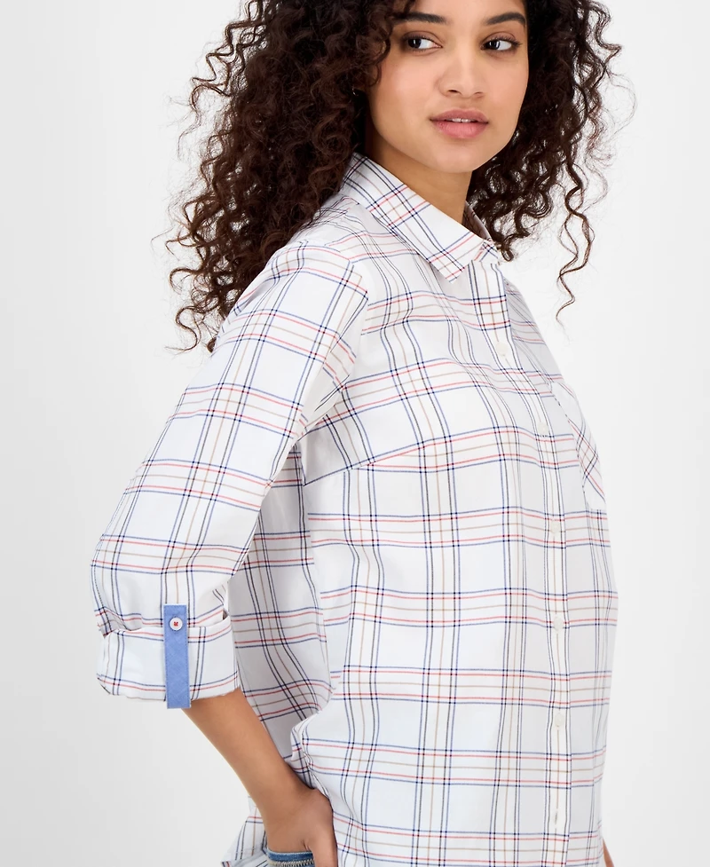 Nautica Jeans Women's Providence Plaid Cotton Roll-Tab-Sleeve Shirt