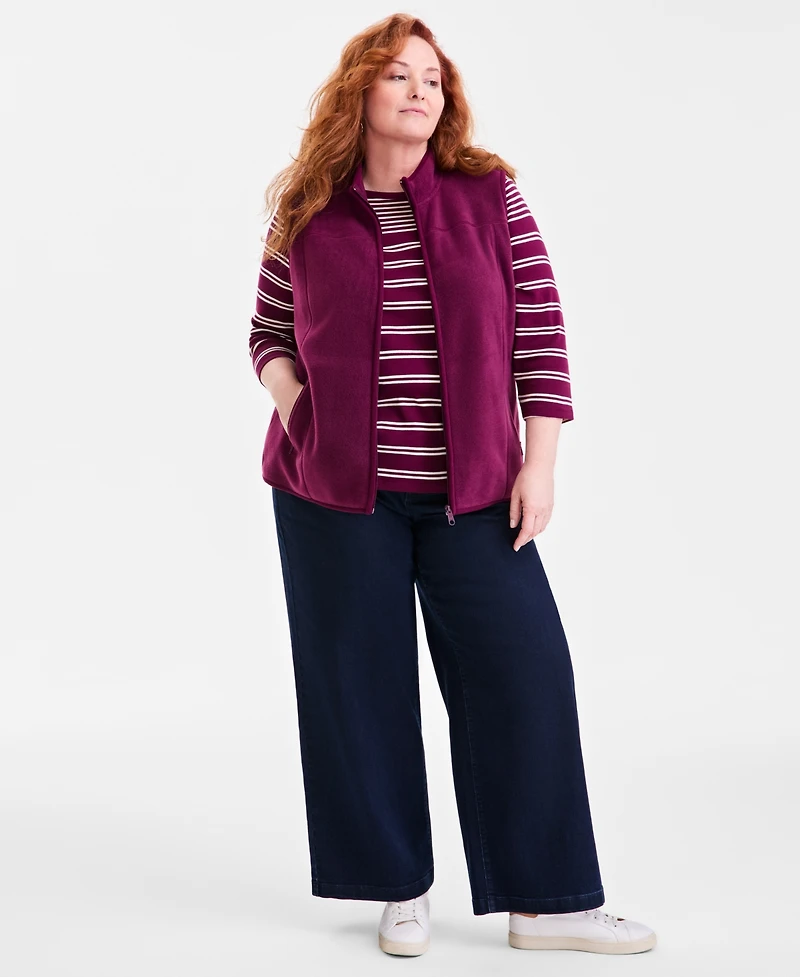 Style & Co Plus Solid Polar Fleece Vest, Exclusively at Macy's