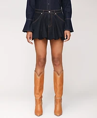 Avec Les Filles Women's Bubble-Hem Denim Mini Skirt