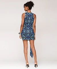 Avec Les Filles Women's Printed Asymmetric-Drape Sleeveless Mini Dress