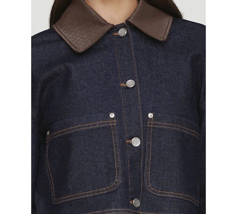 Avec Les Filles Women's Faux-Collar Crop Trucker Jacket