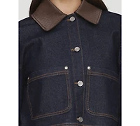 Avec Les Filles Women's Faux-Collar Crop Trucker Jacket
