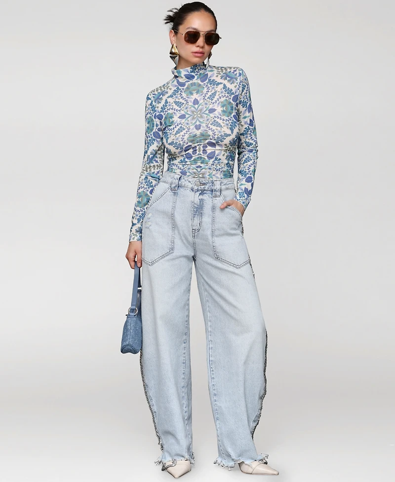 Avec Les Filles Women's Chain-Trim Barrel Leg Jeans