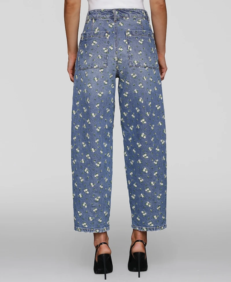 Avec Les Filles Women's Embroidered Barrel-Leg Jeans