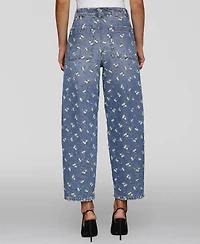 Avec Les Filles Women's Embroidered Barrel-Leg Jeans