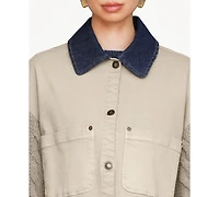 Avec Les Filles Women's Sweater-Sleeve Rinse Wash Denim Chore Jacket