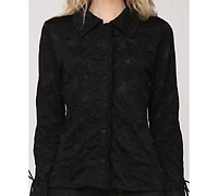Avec Les Filles Women's Button-Front Flared-Sleeve Lace Shirt